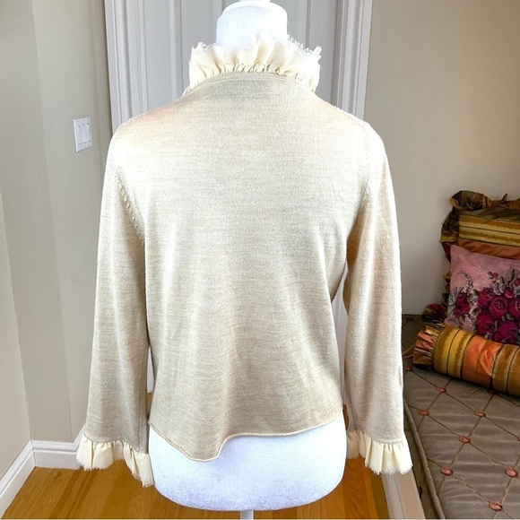 Remain Sweater Cardigan Wool Blend with Sequins & Ruffles in Beige Retro (M) - Picture 3 of 7